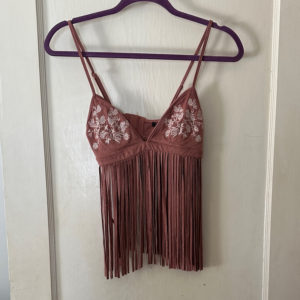 🌵 Forever 21 Boho Fringe Embroidered Crop Top | Festival | Western | Size M
